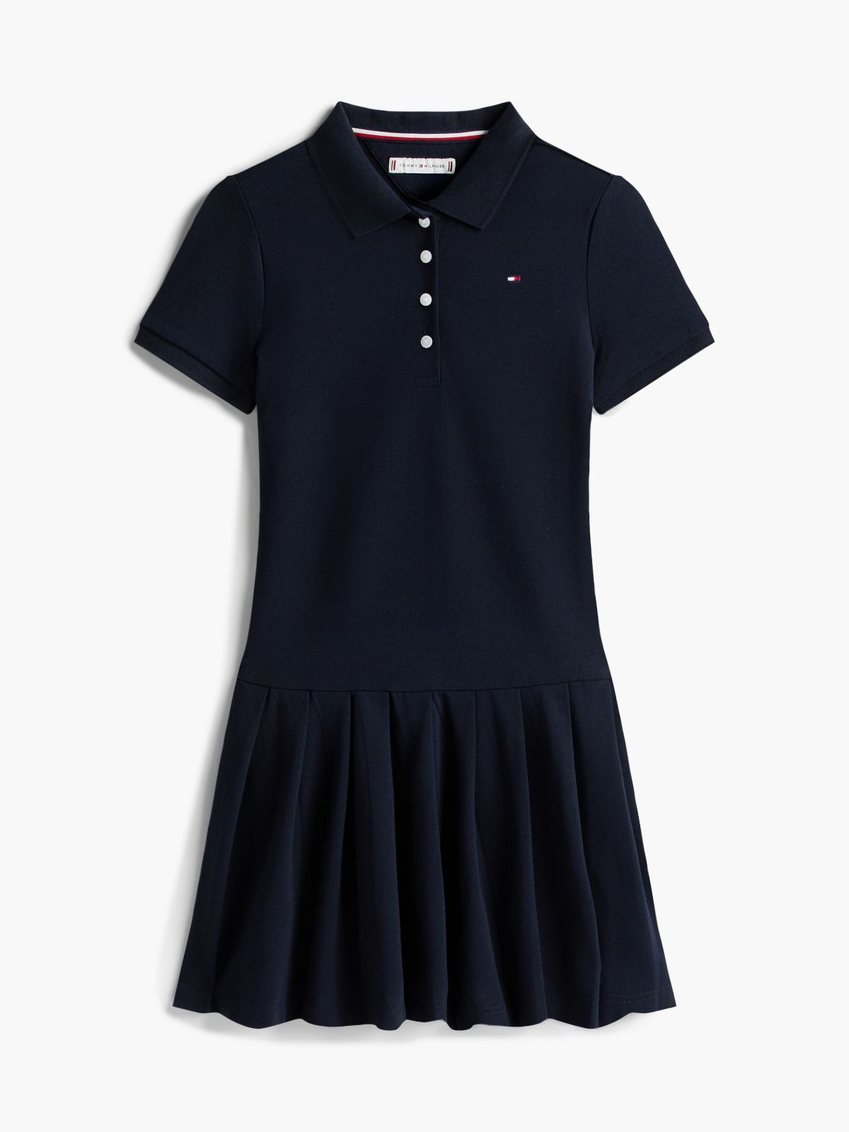Kids' Pleated Stretch Polo Dress — Navy