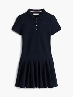 Kids' Pleated Stretch Polo Dress — Navy 6