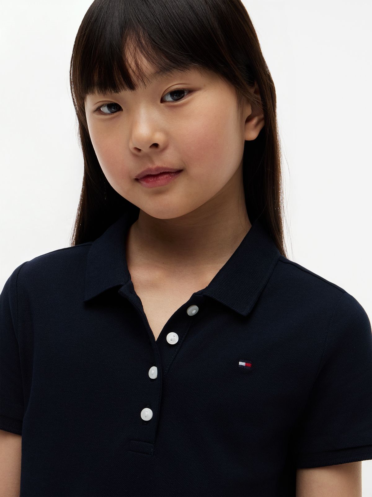 Kids' Pleated Stretch Polo Dress — Navy