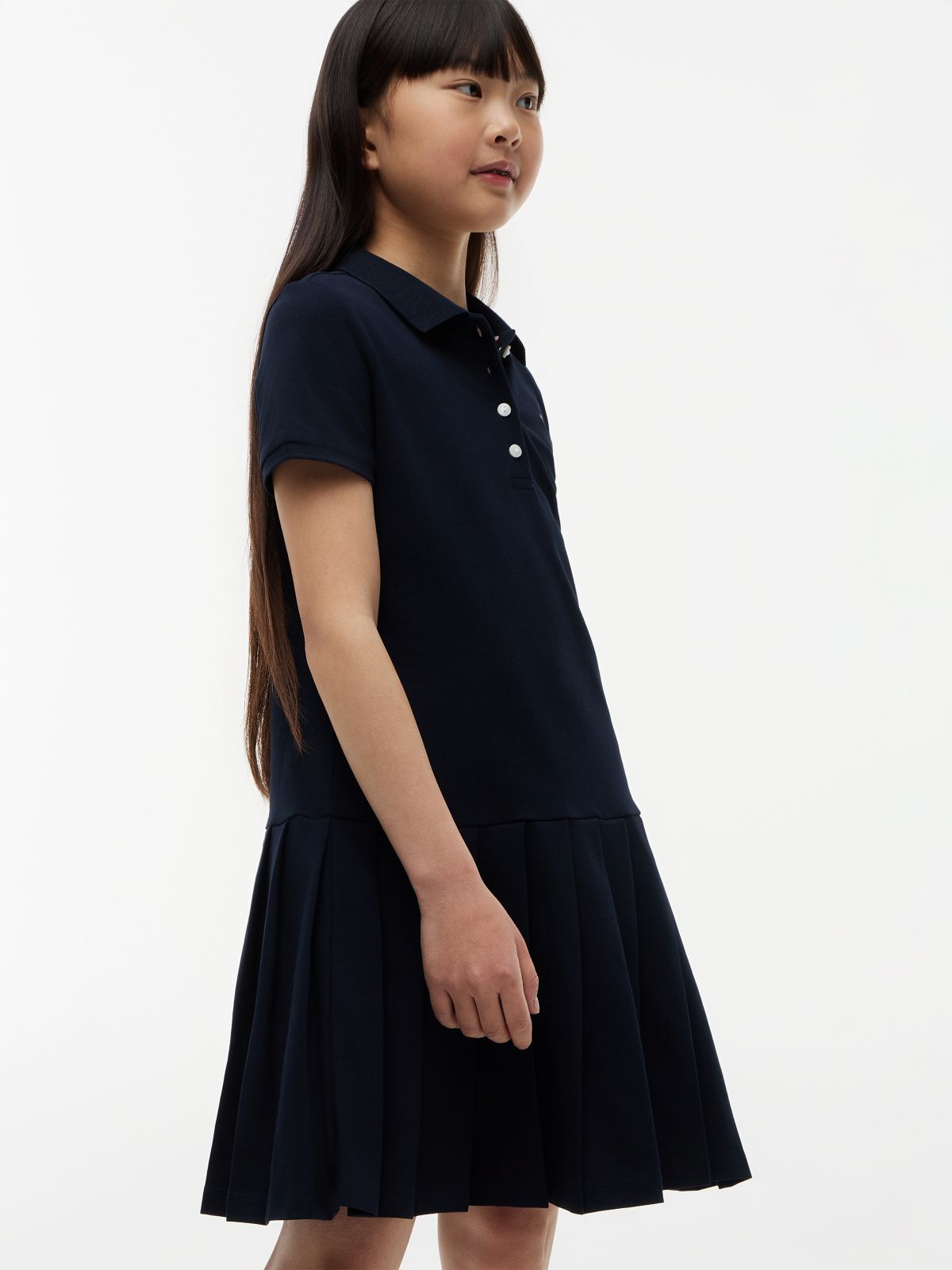 Kids' Pleated Stretch Polo Dress — Navy
