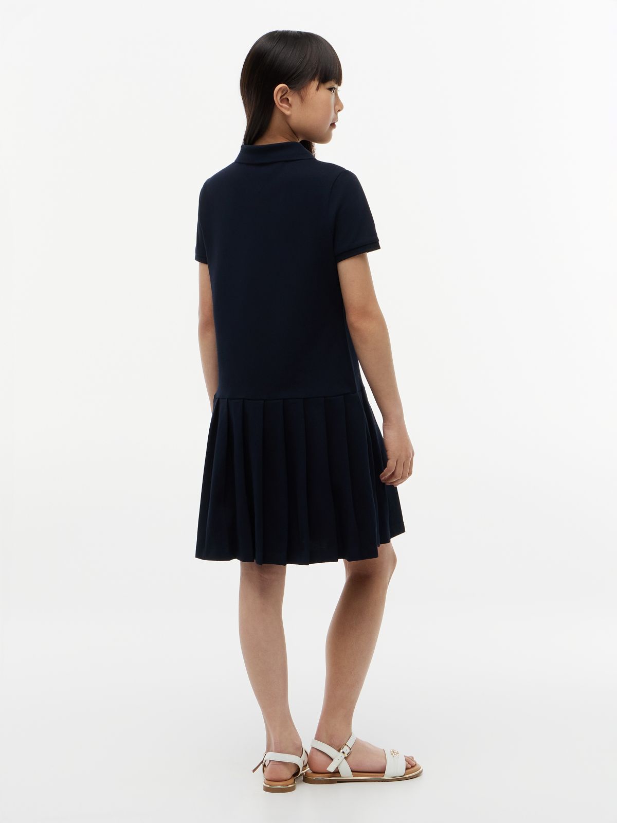 Kids' Pleated Stretch Polo Dress — Navy