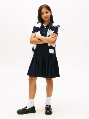 Kids' Pleated Stretch Polo Dress, Navy