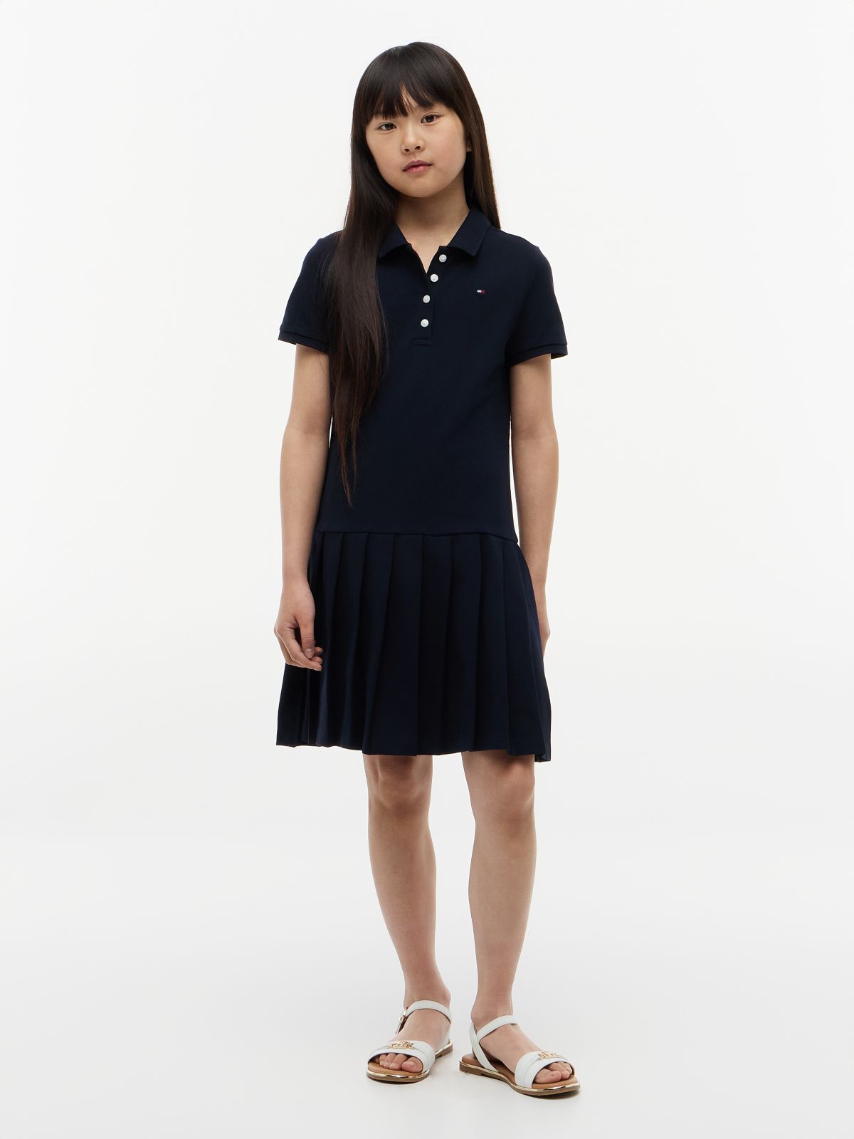Kids' Pleated Stretch Polo Dress — Navy