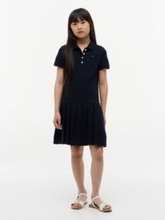 Kids' Pleated Stretch Polo Dress — Navy 1
