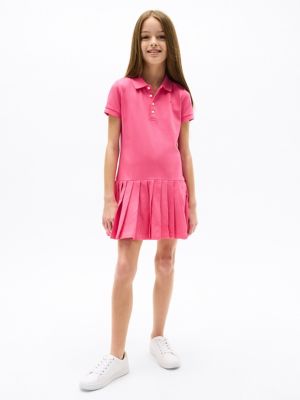 Kids' Pleated Stretch Polo Dress, Fandango Pink