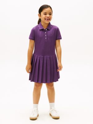 Kids' Pleated Stretch Polo Dress, Midnight Plum