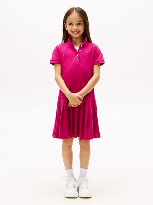 Robe polo plissée extensible pour enfant, magenta éblouissant