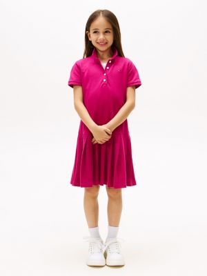 Kids' Pleated Stretch Polo Dress, Stunning Magenta