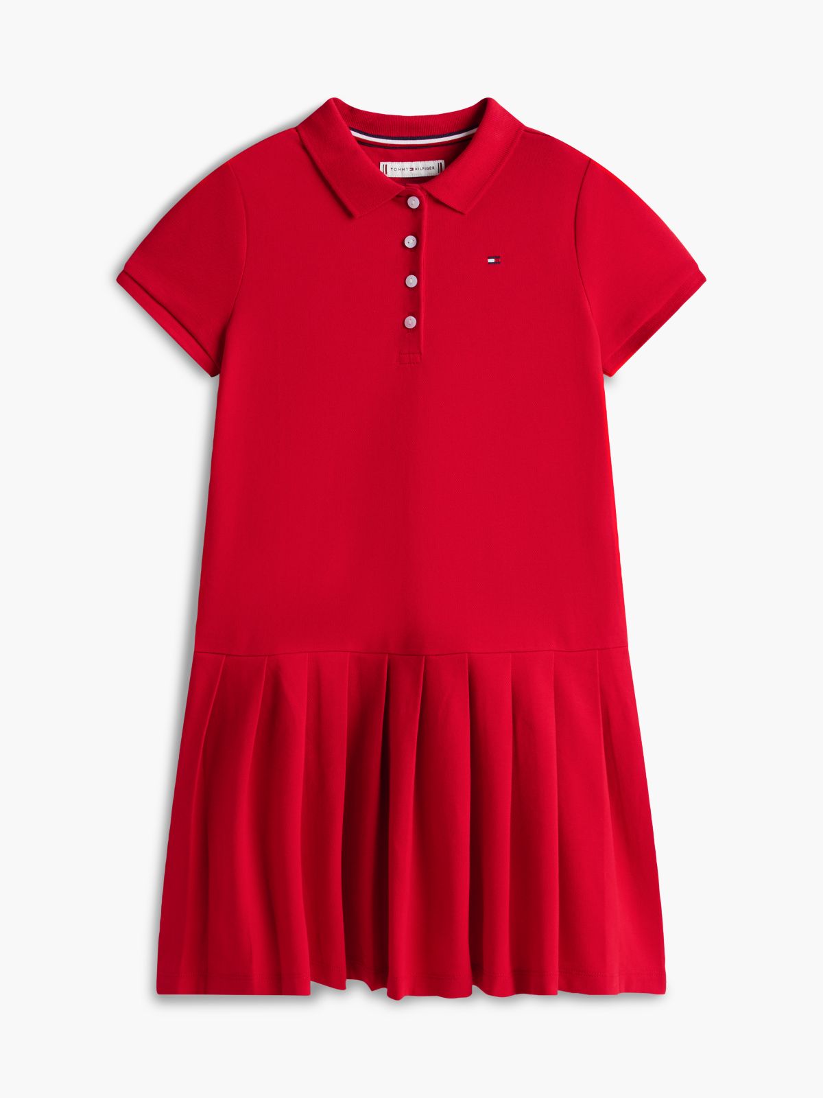 Kids' Pleated Stretch Polo Dress — Primary Red