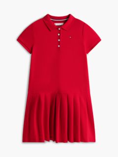 Kids' Pleated Stretch Polo Dress — Primary Red 6
