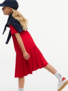Kids' Pleated Stretch Polo Dress — Primary Red 2