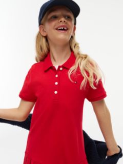Kids' Pleated Stretch Polo Dress — Primary Red 3