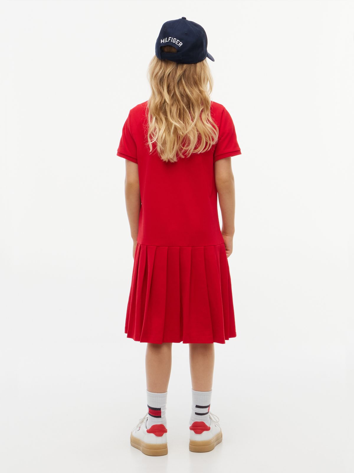 Kids' Pleated Stretch Polo Dress — Primary Red