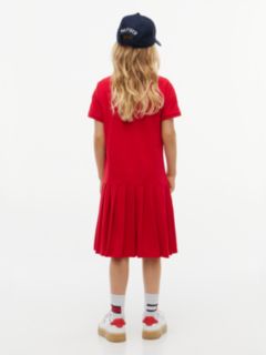 Kids' Pleated Stretch Polo Dress — Primary Red 4