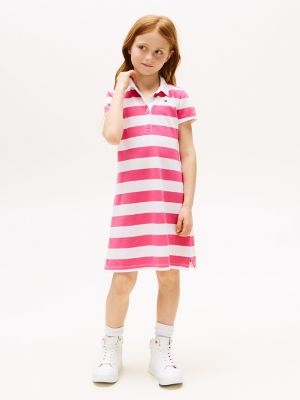 Kids' Block Stripe Stretch Polo Dress, Fandango Pink Stripe
