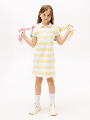 Kids' Block Stripe Stretch Polo Dress, Citronella Stripe
