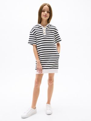 Kids' Short-Sleeve Stripe Hoodie Dress, Navy