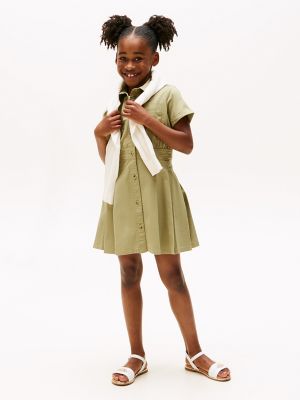 Kids' Pleated Stretch-Cotton Chino Dress, Faded Olive