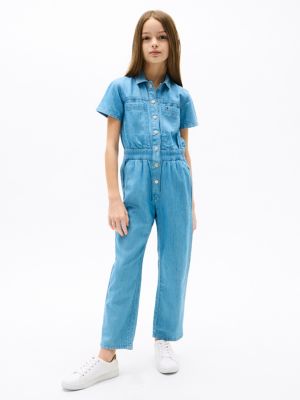 Kids' Chambray Jumpsuit, Light Wash