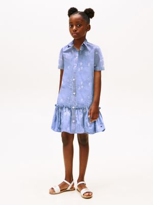 Kids' Floral Print Ruffle Shirtdress, Bright Marina