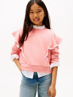 Kids' Ruffle Trim Fleece Sweatshirt, Darling Pink