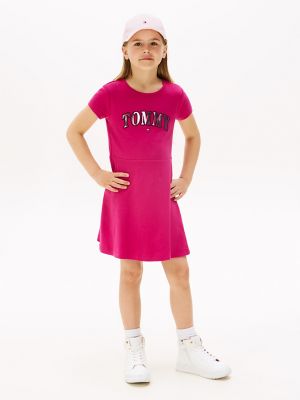 Kids' Ponte Tommy Logo Dress, Stunning Magenta