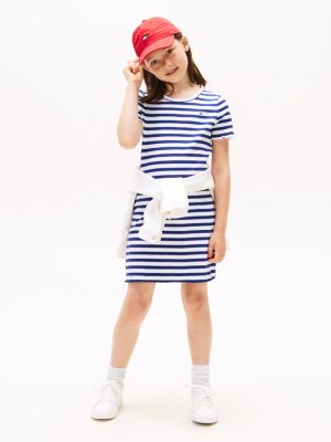 Kids' Stripe Lettuce-Hem T-Shirt Dress, Blue Ink
