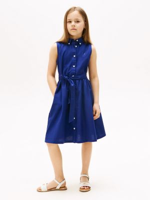 Kids' Sleeveless Oxford Shirtdress, Blue Ink