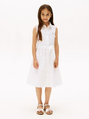 Kids' Sleeveless Oxford Shirtdress, Optic White