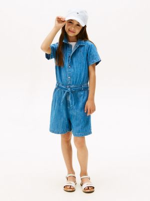 Kids' Denim Shortall, Medium Wash