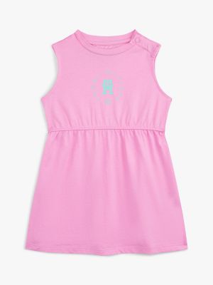 Babies' Circle Logo Sleeveless Dress, Fuchsia Pink