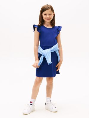 Kids' Flutter Rib-Knit Dress, Blue Ink