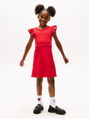 Robe flottante en tricot côtelé pour enfant, rouge primaire