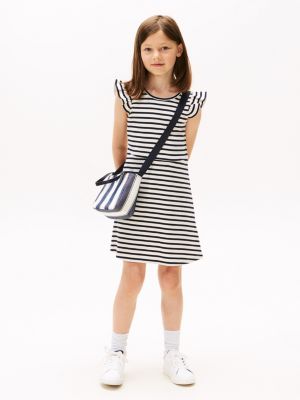 Kids' Flutter Rib-Knit Stripe Dress, Ivory