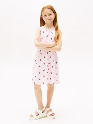 Robe débardeur à imprimé de fraises pour enfant, rose pâle