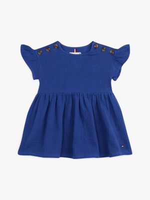 Babies' Gauze Flutter-Sleeve Dress, Anchor Blue