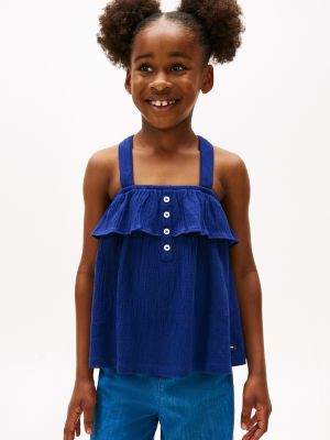 Kids' Crinkle Jersey Flounce Top, Blue Ink