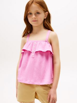 Kids' Crinkle Jersey Flounce Tank Top, Fuchsia Pink