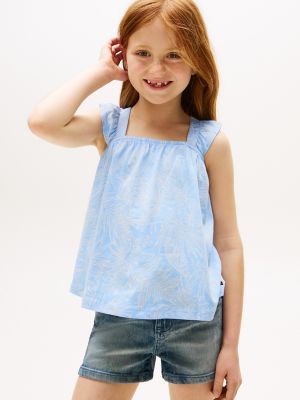 Kids' Tropical Print Ruffle Tank Top, Vessel Blue