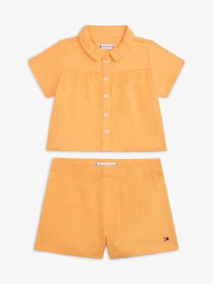 Babies' Crinkle Shirt & Short Set, Sunny Orange