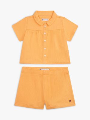 Babies' Crinkle Shirt & Short Set, Sunny Orange