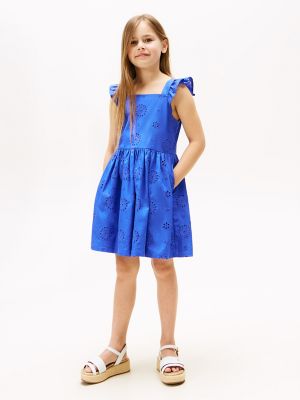Kids' Embroidered Eyelet Poplin Dress, Dazzling Blue