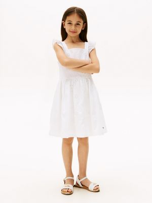 Kids' Embroidered Eyelet Poplin Dress, Optic White