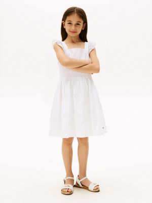 Kids' Embroidered Eyelet Poplin Dress, Optic White
