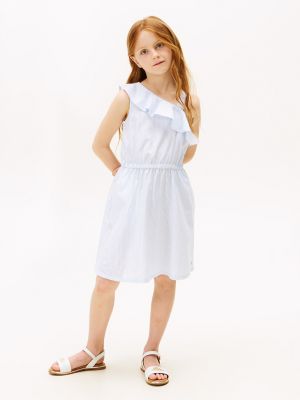 Kids' Shimmer Stripe Asymmetric Dress, Vessel Blue