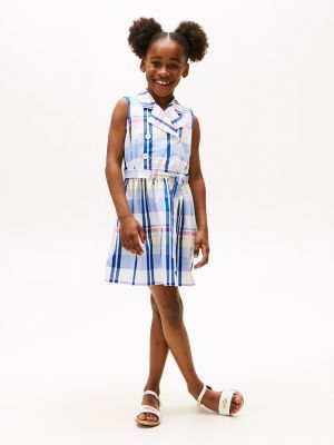 Robe-chemisier sans manches à carreaux pour enfant, blanc optique