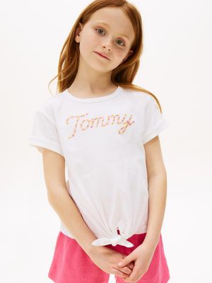 Kids' Daisy Logo Knotted T-Shirt, Optic White