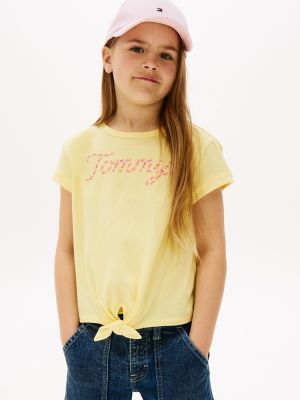 T-shirt noué à logo Daisy pour enfants, Citronella