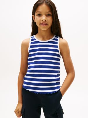 Kids' Stripe Lettuce-Hem Tank Top, Blue Ink