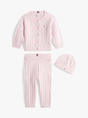 Babies' Cable Knit Sweater and Pant Set, Light Pink